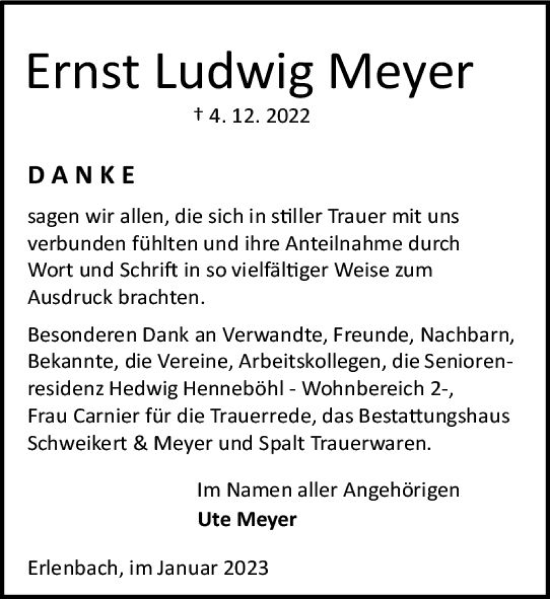 Traueranzeige von Ernst Ludwig Meyer von vrm-trauer Odenwälder Echo
