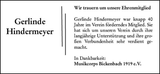 Traueranzeige von Gerlinde Hindermeyer von vrm-trauer Darmstädter Echo