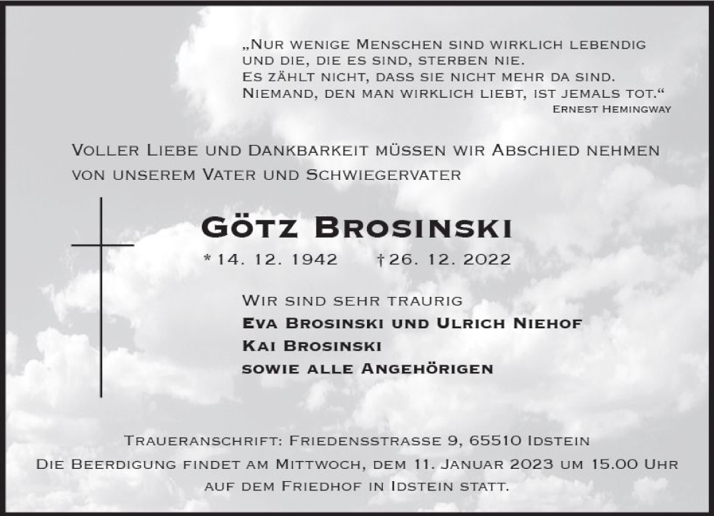  Traueranzeige für Götz Brosinski vom 07.01.2023 aus vrm-trauer Idstein / Untertaunus