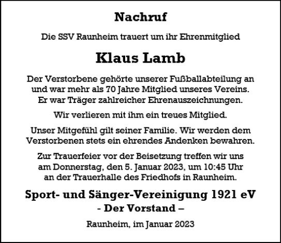Traueranzeige von Klaus Lamb von vrm-trauer Rüsselsheimer Echo / MainSpitze