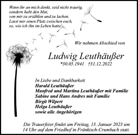 Traueranzeige von Ludwig Leuthäußer von vrm-trauer Odenwälder Echo