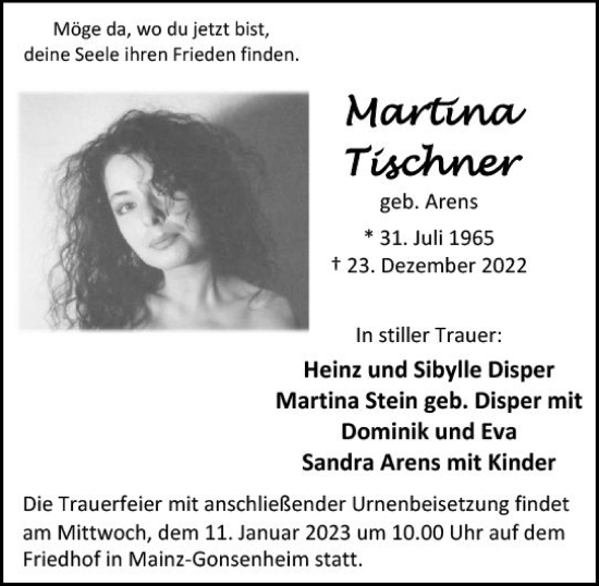Traueranzeige von Martina Tischner von vrm-trauer AZ Mainz