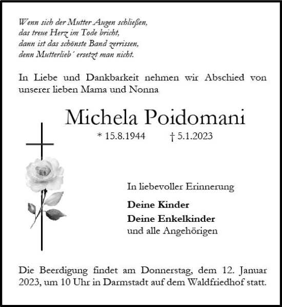 Traueranzeige von Michela Poidomani von vrm-trauer Darmstädter Echo