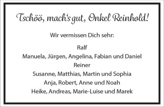 Traueranzeige von Reinhold  von vrm-trauer AZ Mainz