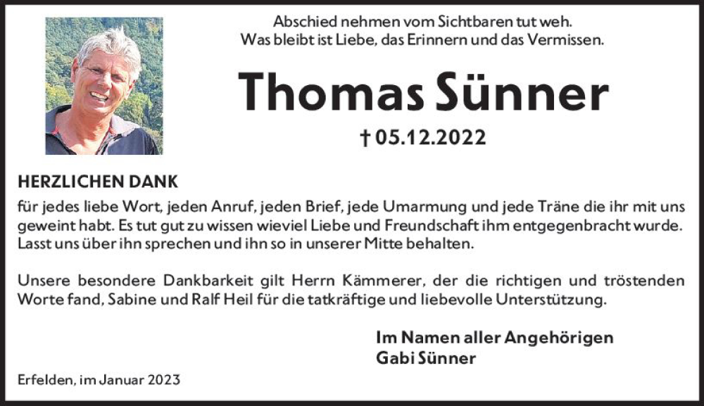  Traueranzeige für Thomas Sünner vom 07.01.2023 aus vrm-trauer Groß-Gerauer Echo