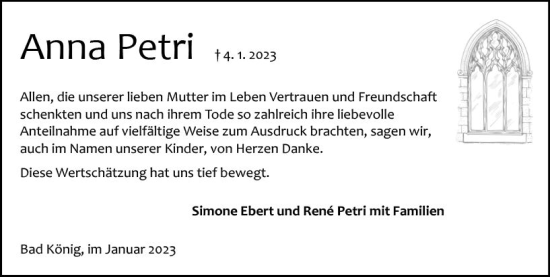 Traueranzeige von Anna Petri von Odenwälder Echo