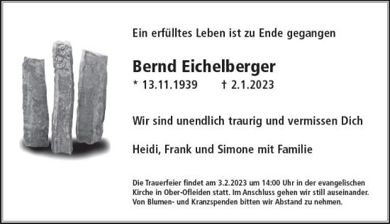 Traueranzeige von Bernd Eichelberger von VRM Trauer