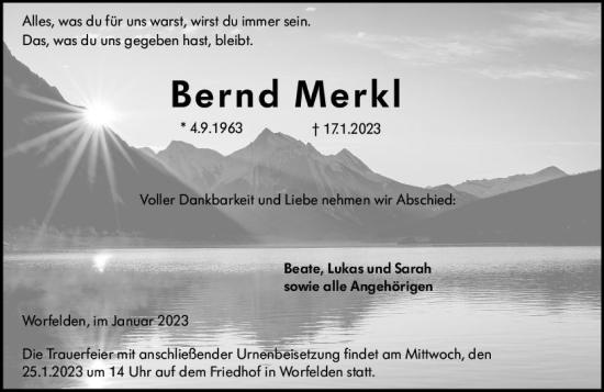 Traueranzeige von Bernd Merkl von Groß-Gerauer Echo