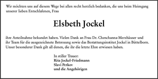 Traueranzeige von Elsbeth Jockel von Groß-Gerauer Echo