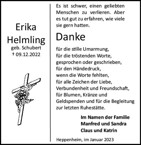 Traueranzeige von Erika Helmling von Starkenburger Echo