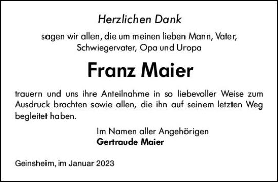 Traueranzeige von Franz Maier von Groß-Gerauer Echo