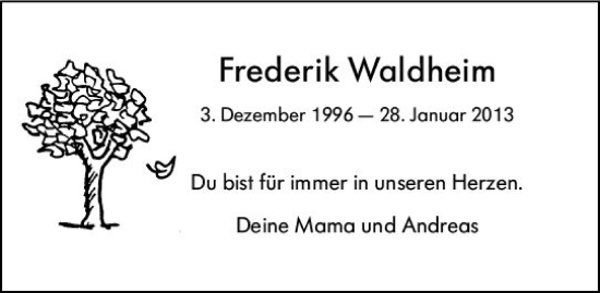 Traueranzeige von Frederik Waldheim von Wiesbadener Kurier gesamt