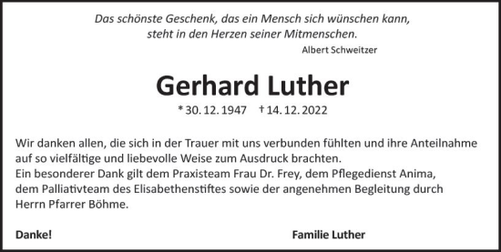 Traueranzeige von Gerhard Luther von Darmstädter Echo