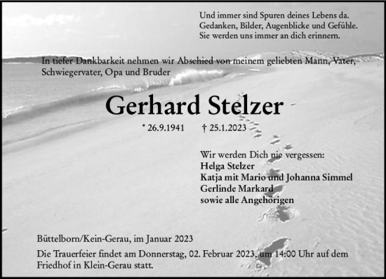 Traueranzeige von Gerhard Stelzer von Groß-Gerauer Echo