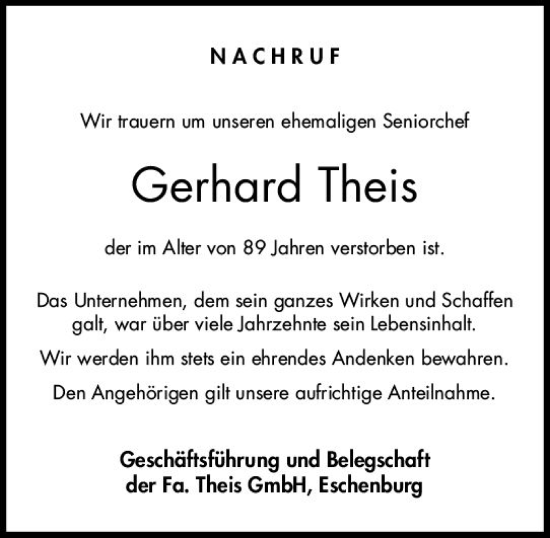 Traueranzeige von Gerhard Theis von Dill Block