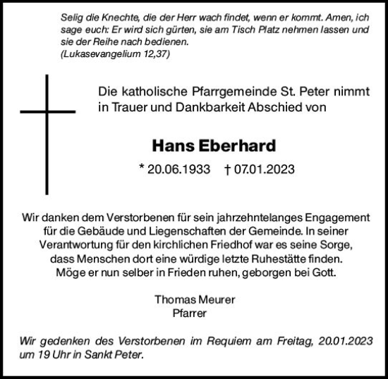 Traueranzeige von Hans Eberhard von Starkenburger Echo