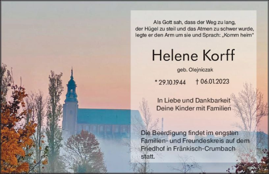 Traueranzeige von Helene Korff von Odenwälder Echo