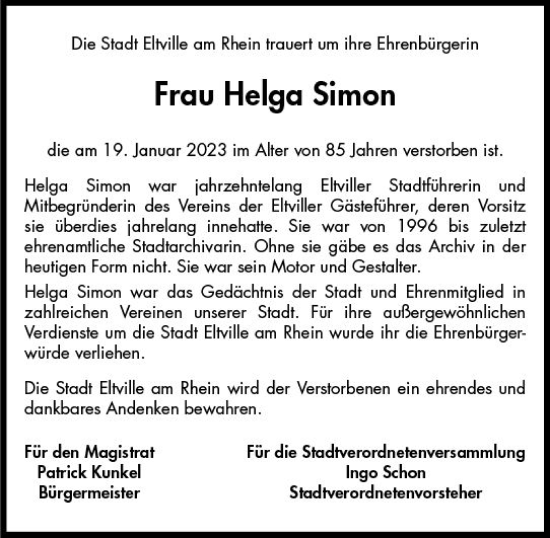 Traueranzeige von Helga Simon von WK Rheingau