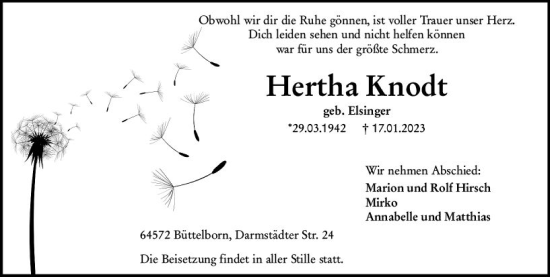 Traueranzeige von Hertha Knodt von Groß-Gerauer Echo