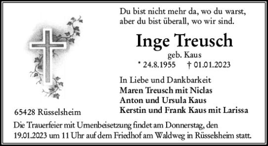 Traueranzeige von Inge Treusch von Rüsselsheimer Echo