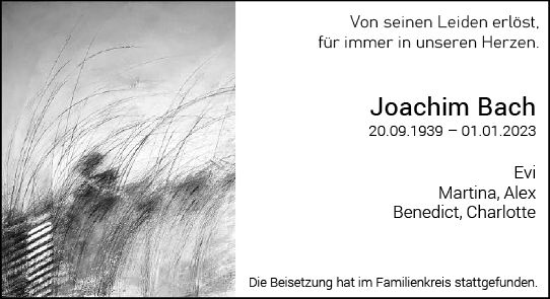 Traueranzeige von Joachim Bach von Darmstädter Echo
