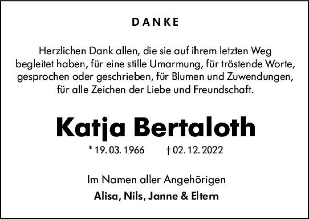  Traueranzeige für Katja Bertaloth vom 21.01.2023 aus Darmstädter Echo