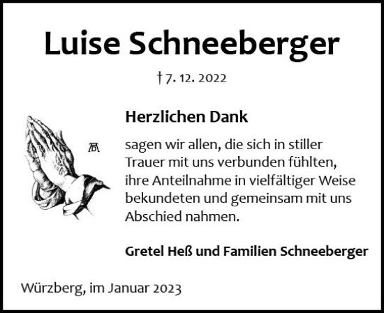 Traueranzeige von Luise Schneeberger von Odenwälder Echo