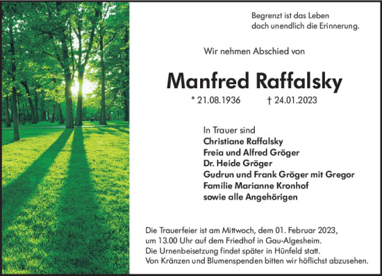 Traueranzeige von Manfred Raffalsky von Allgemeine Zeitung Ingelheim-Bingen