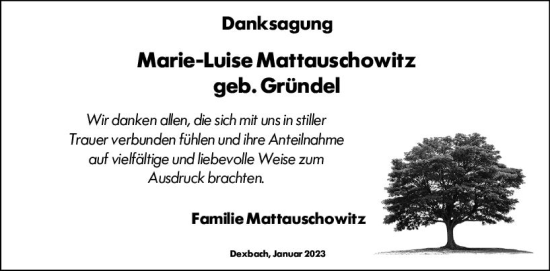 Traueranzeige von Marie-Luise Mattauschowitz von Hinterländer Anzeiger