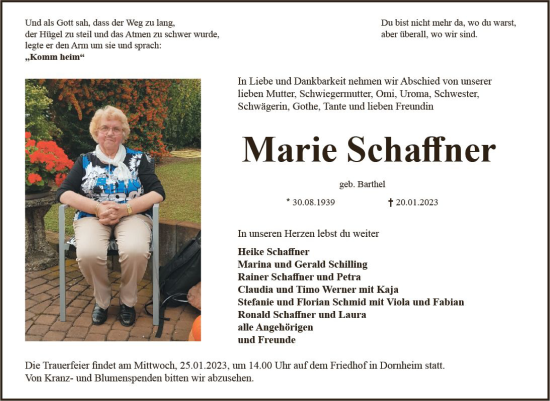 Traueranzeige von Marie Schaffner von Groß-Gerauer Echo