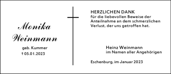 Traueranzeige von Monika Weinmann von Dill Block