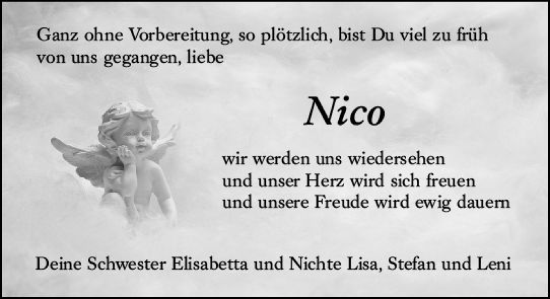 Traueranzeige von Nico  von Allgemeine Zeitung Mainz