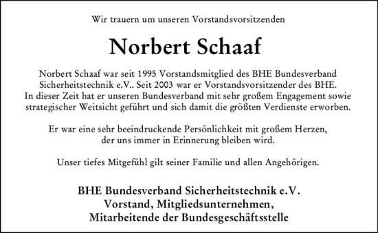 Traueranzeige von Norbert Schaaf von Wiesbadener Kurier gesamt