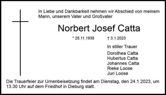 Traueranzeige von Norbert Josef Catta von DieburgerAnzeiger/Groß-Zimmerner Lokalanzeiger