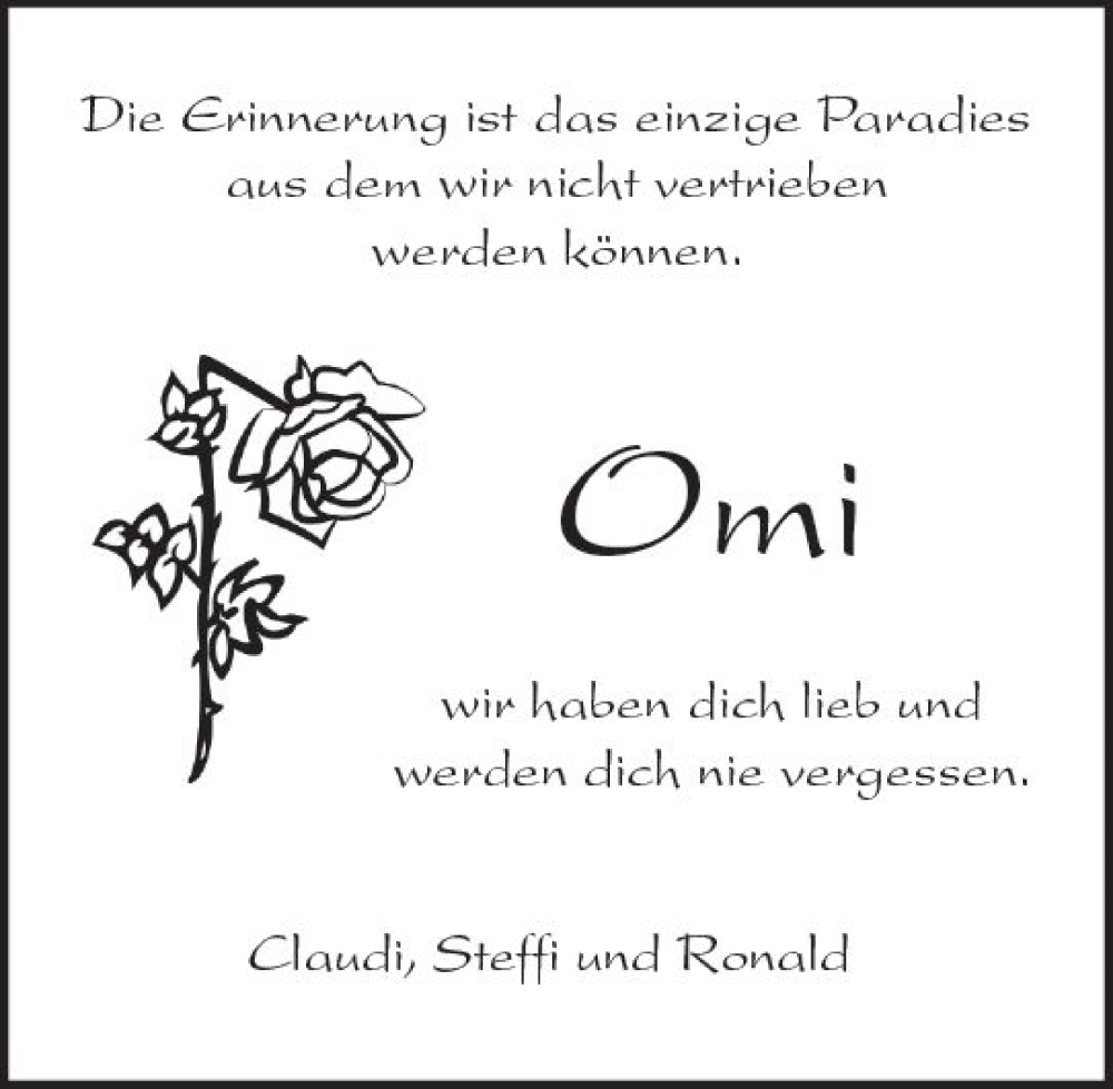  Traueranzeige für Omi  vom 24.01.2023 aus Groß-Gerauer Echo