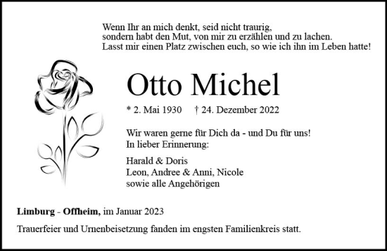 Traueranzeige von Otto Michel von Nassauische Neue Presse