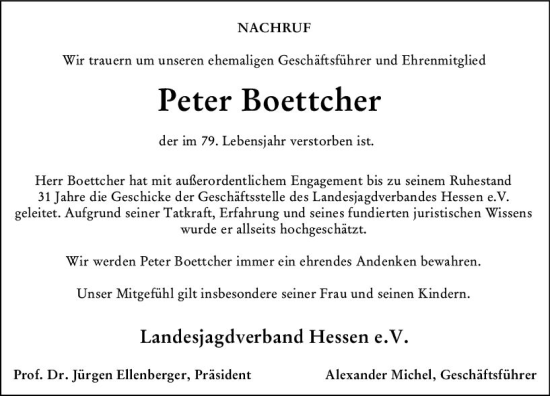 Traueranzeige von Peter Boettcher von Wetzlarer Neue Zeitung