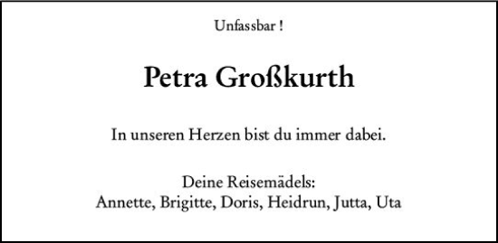 Traueranzeige von Petra Großkurth von Wiesbadener Kurier gesamt