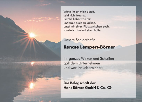 Traueranzeige von Renate Lempert-Börner von Rüsselsheimer Echo