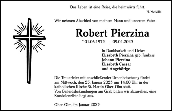 Traueranzeige von Robert Pierzina von Allgemeine Zeitung Mainz