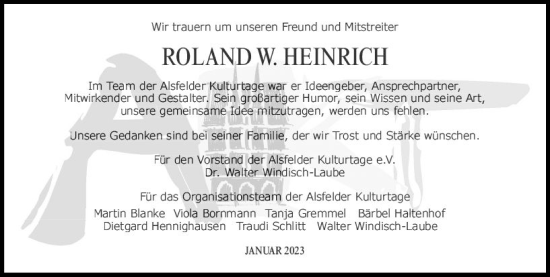 Traueranzeige von Roland Walter Heinrich von VRM Trauer