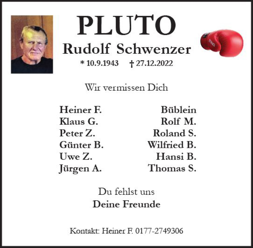  Traueranzeige für Rudolf Schwenzer vom 28.01.2023 aus Wiesbadener Kurier gesamt