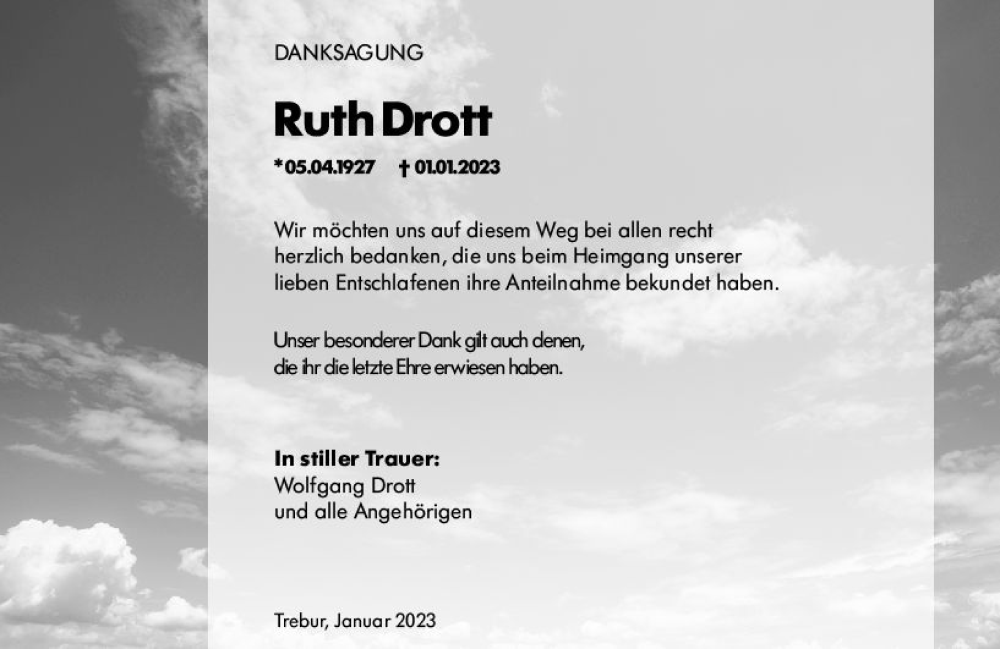  Traueranzeige für Ruth Drott vom 31.01.2023 aus Groß-Gerauer Echo