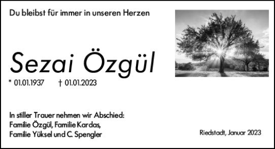 Traueranzeige von Sezai Özgül von Darmstädter Echo