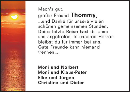 Traueranzeige von Thommy  von Starkenburger Echo