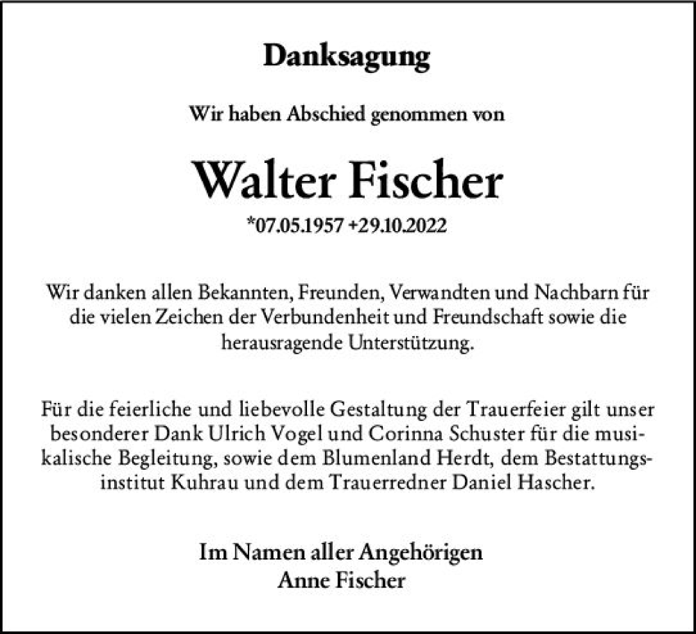  Traueranzeige für Walter Fischer vom 14.01.2023 aus Starkenburger Echo