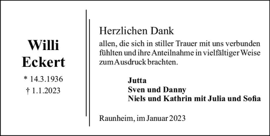 Traueranzeige von Willi Eckert von Rüsselsheimer Echo