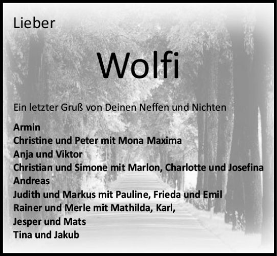 Traueranzeige von Wolfi  von VRM Trauer