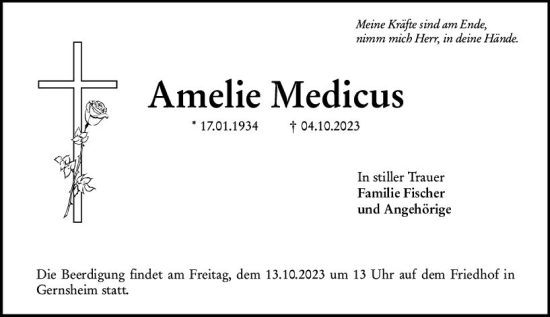 Traueranzeige von Amelie Medicus von Groß-Gerauer Echo