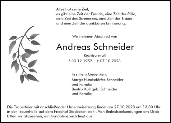 Traueranzeige von Andreas Schneider von Allgemeine Zeitung Mainz